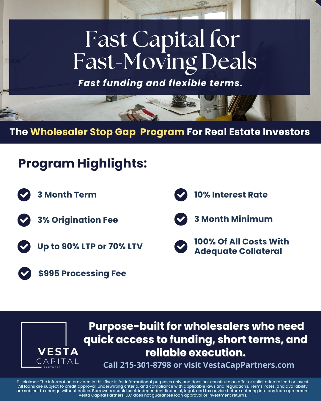 Vesta Capital Partners Wholesaler Stop Gap Program